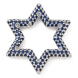 Темно-Синий Стойка покрытие латунь микропаве кубический цирконий звездообразные соединительные кольца, долговечный, без свинца и без кадмия, платина, темно-синий, 25x22x3 мм, внутренний диаметр: 14.5x13 мм