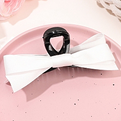 White Double-sided Ribbon Bowknot Plastic Claw Hair Clips, For Thick Thin Hair, White, 60x152mm