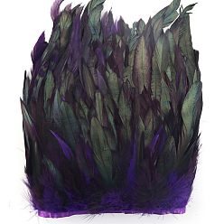 Indigo Rooster Feather Fringe Trimming, Costume Accessories, Dyed, Indigo, 5~7inch(127~178mm), about 10.94 Yards(10m)/Bag