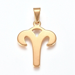 Aries 304 Stainless Steel Pendants, Constellation/Zodiac Sign, Golden, Aries, 34.5x26x1.5mm, Hole: 9.5x4.5mm