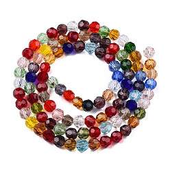 Red Electroplate Transparent Glass Beads Strands, Faceted(32 Facets), Round, Red, 6mm, Hole: 1mm, about 97~99pcs/strand, 20.59 inch~21.65 inch(52.3~55cm)
