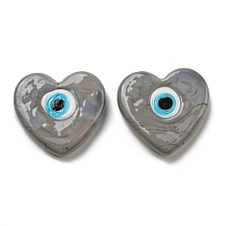 Gray Handmade Evil Eye Lampwork Beads, No Hole/Undrilled, Heart, Gray, 28~29x30x6~6.5mm