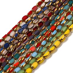 Mixed Color Electroplate Opaque Color Glass Beads Strands, Faceted, Oval, Mixed Color, 7x4.5x3.5mm, Hole: 1mm, about 50pcs/strand, 12.99''(33cm)