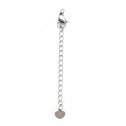 Stainless Steel Color 304 Stainless Steel Chain Extender, Cadmium Free & Nickel Free & Lead Free, with Clasps and Tiny Heart Charm, Stainless Steel Color, 70mm, Hole: 2.5mm