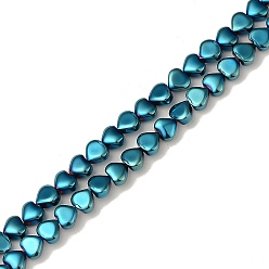 Blue Plated Electroplate Glass Beads Strands, Full Plated, Heart, Blue Plated, 6x6.5x4mm, Hole: 0.8mm, about 113pcs/strand, 24.41 inch(62cm)