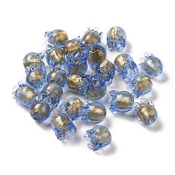 Royal Blue Handmade Gold Foil Lampwork Glass Beads, Tulip, Royal Blue, 9x8.5mm, Hole: 1.6mm