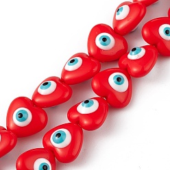 Red Evil Eye Resin Beads Strands, Heart, Red, 12.5x14x9mm, Hole: 1.8mm, about 30pcs/strand, 14.25 inch(36.2cm)
