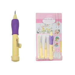 Medium Orchid Plastic & Iron DIY Adjustable Punch Embroidery Needle Pen Set, with Threader & Replacement Needle, Medium Orchid, 120mm