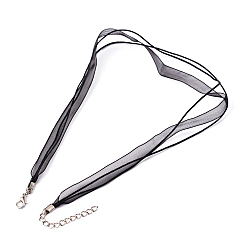 Черный Изготовления ювелирных изделий ожерелье шнура, с 2 нитками вощеным шнуром, лентой из органзы и железная фурнитура, чёрные, размер: 17 около дюйма в длину без утюга, Шнур: 1 mm, лента: 7 мм шириной.