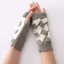Gray Polyacrylonitrile Fiber Yarn Knitting Fingerless Gloves, Two Tone Winter Warm Gloves with Thumb Hole, Gray & White, 200x100mm