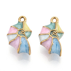 Colorful Ion Plating(IP) 304 Stainless Steel Enamel Pendants, Conch Shape, Lead Free & Cadmium Free, Real 18K Gold Plated, Colorful, 15.5x9.5x6mm, Hole: 1.2mm, Tray: 4.5x2.2mm