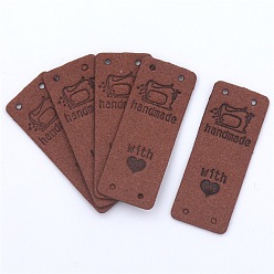 Saddle Brown Microfiber Label Tags, with Holes & Word handmade With LOVE, for DIY Jeans, Bags, Shoes, Hat Accessories, Rectangle, Saddle Brown, 20x50mm