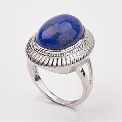Lapis Lazuli Natural Lapis Lazuli Finger Rings, with Brass Ring Finding, Platinum, Oval, Size 8, 18mm