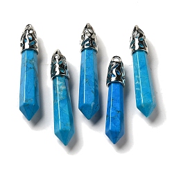 Говлит Большие остроконечные подвески из окрашенного натурального говлита, подвески-пули с граненой структурой, фурнитура из латуни с платиновым покрытием, фурнитура из латуни с платиновым покрытием, 56~65x11~11.5x10~10.5 мм, отверстие : 4 мм