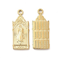 Real 18K Gold Plated Vacuum Plating 201 Stainless Steel Pendants, Church with Virgin Mary Charm, Real 18K Gold Plated, 28.5x11.5x2mm, Hole: 2mm