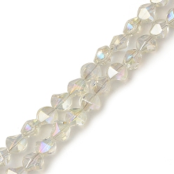 Floral White Electroplate Transparent Glass Beads Strands, Full Rainbow Plated, Twist, Floral White, 8.2x8.2x6.8mm, Hole: 1mm, about 80pcs/strand, 25.98 inch(66cm)