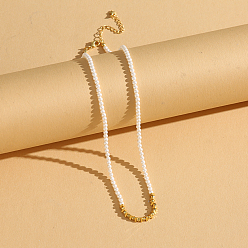 Белый Стеклянный жемчужный кулон простые роскошные ожерелья для женщин, концевые цепи из нержавеющей стали, реальный 18 k позолоченный, белые, 16.14 дюйм (41 см)
