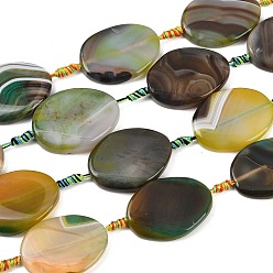 Светло-зеленый Коричневый Натуральные полосатые агатовые бусы, окрашенная и подогревом, Плоско-овальные, оливковый, 40~42x31~34x6~8 мм, отверстие : 2 мм, около 8 шт / нитка, 15.94''~16.54'' (40.5~42 см)