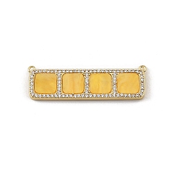 Jaune Breloques de connecteur en laiton micro pavé de zircone cubique transparente, avec de la résine, rectangle avec des liens carrés, crémaillère plaquage, plaqué longue durée, sans cadmium et sans plomb, réel 18 k plaqué or, jaune, 12x40x3mm, Trou: 1mm