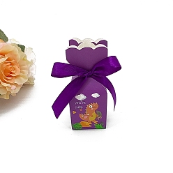 Dark Orchid Rectangle Shape Candy Packaging Box, Wedding Party Gift Box, with Ribbon, Dinosaur Pattern, Dark Orchid, 5x5x6cm
