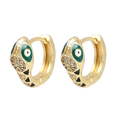 Черный Латунные микро проложить серьги обруча кубического циркония, без кадмия и без свинца, с эмалью, змея, реальный 18 k позолоченный, чёрные, 20x21x7.5 мм