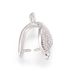 Платинированный Латунь микро проложить кубический цирконий, лист, прозрачные, Реальная платина, 13x6.5x8 мм, отверстие: 1.4 мм, внутренний: 6x5 мм, контакт: 0.7 мм