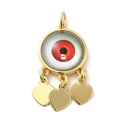 Red Real 18K Gold Plated Brass Pendants, with Acrylic and Jump Ring, Flat Round with Evil Eye Charms, Red, 28x14x5mm, Hole: 3.4mm
