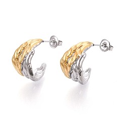 Позолоченный и Цвет Нержавейки 304 двухцветные серьги-гвоздики в форме буквы С из нержавеющей стали, ионное покрытие (ip), настоящее золото и нержавеющая сталь, 19x13 мм
