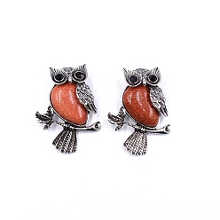 Goldstone Synthetic Goldstone Pendants, Antique Silver Plated Metal Owl Charms, 35~45mm