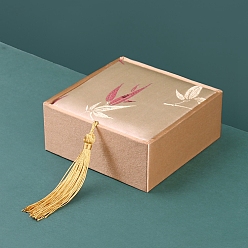 пшеница Коробка из парчи и атласа в китайском стиле из бамбуковых листьев, Для браслетов, серьга, квадратный, цвет пшеницы, 10x10x4 см