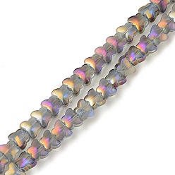 Purple Electroplate Transparent Glass Beads Strands, Full Rainbow Plated, Butterfly, Purple, 6.3x8x5.2mm, Hole: 0.9mm, about 110pcs/strand, 25.98 inch(66cm)