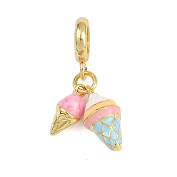 Ice Cream Латунные эмалированные европейские подвески с подвесками, Подвески с большими отверстиями, реальный 18 k позолоченный, стойки покрытие, долговечный, без кадмия и без свинца, красочный, мороженое, 30 мм, отверстие : 5.5 мм