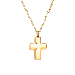Golden Stainless Steel Pendant Necklaces, Urn Ashes Necklaces, Cross, Golden, 19.69 inch(50cm)