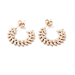 Розовое Золото Ионное покрытие (ip) 304 серьги-гвоздики из оливкового листа из нержавеющей стали, полукруглые серьги для женщин, розовое золото , 22x25x2 мм, штифты : 0.8 мм