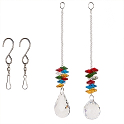 Colorful Chandelier Suncatchers Prisms, Chakra Crystal Balls Hanging Pendant Ornament, with Stainless Steel Swivel Hooks Clips and Velvet Bags, for Home, Garden Decoration, Colorful