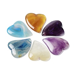 Mixed Color Natural Banded Agate/Striped Agate Pendants, Dyed & Heated, Heart Charms, Mixed Color, 46~49x40.5~43x5~6mm, Hole: 1.6mm