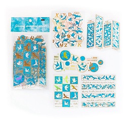 Cyan Pigeon Pattern PET Stickers, Gold Stamping Self-Adhesive Decals for DIY Album Scrapbook, Diary Decoration, Cyan, 90~135mm