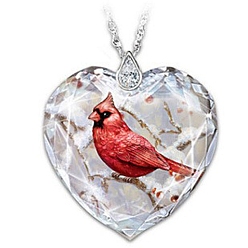 Red Heart Glass Pendant Necklaces with Rhinestone, with Platinum Alloy Chains, Red, Pendant: 23x25mm