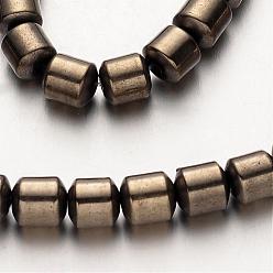 Antique Bronze Plated Electroplate Non-magnetic Synthetic Hematite Bead Strands, Column, Antique Bronze Plated, 6x6mm, Hole: 1mm, about 67pcs/strand, 15.7 inch