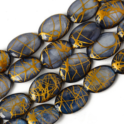 Prussian Blue Natural Freshwater Shell Beads Strands, Dyed and Drawbench, Oval, Prussian Blue, 17~18x12~13x4~5mm, Hole: 0.6mm, about 22pcs/strand, 14.96 inch(38cm)