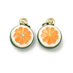 Темно-Зеленый Латунь эмаль подвески, лимонные прелести, долговечный, стойки покрытие, без свинца и без кадмия, реальный 18 k позолоченный, темно-зеленый, 14x10.5x8 мм, отверстие : 3 мм