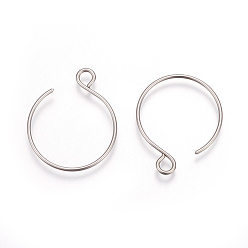 Stainless Steel Color Tarnish Resistant 304 Stainless Steel Earring Hooks, Ear Wire, with Horizontal Loop, Stainless Steel Color, 22x18mm, Hole: 2.5mm, Pin: 0.8mm