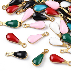 Mixed Color Antique Golden Plated Brass Enamel Teardrop Charms, Enamelled Sequins, Mixed Color, 11x4x3mm, Hole: 1mm