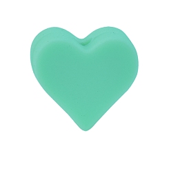 Medium Aquamarine Heart Food Grade Silicone Beads, Silicone Teething Beads, Medium Aquamarine, 14x14mm