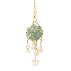 Green Aventurine Natural Green Aventurine with Rack Plating Brass Pendants Decorations, Plastic Imitation Pearl and Glass Beads, Cadmium Free & Lead Free, Round, 7-5/8 inch(19.5cm)