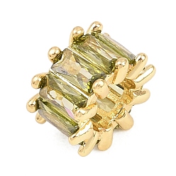 Цвет Оливы Латунные микро проложить Цирконий Европейский бисером, баррель, большое отверстие шарик, долговечный, стойки покрытие, без свинца и без кадмия, реальный 18 k позолоченный, оливковый, 11.5x7 мм, отверстие : 6 мм