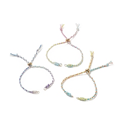 Mixed Color Polyester Thread Braided Bracelets, for Adjustable Link Bracelet Making, with Ion Plating(IP) 202 Stainless Steel Slider Beads, Mixed Color, 10-1/4 inch(26cm), Hole: 3.5mm