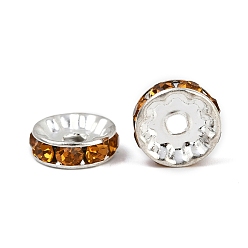 Топаз Латунные бусины разделители для поставки стразов, класс А, прямой фланец, серебрянный металл, рондель, топаз, 10x4 мм, отверстие : 2 мм