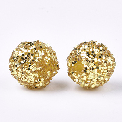 Goldenrod Acrylic Beads, Glitter Beads,with Sequins/Paillette, Round, Goldenrod, 12x11mm, Hole: 2mm