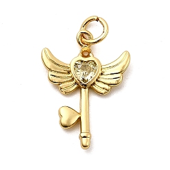 Желтый Латунь с кубическим цирконием подвеской, крылья с ключами, стойки покрытие, долговечный, без кадмия и без свинца, золотые, с целью перехода в кольце, желтые, 20x15x2.5 мм, отверстие : 3.3 мм